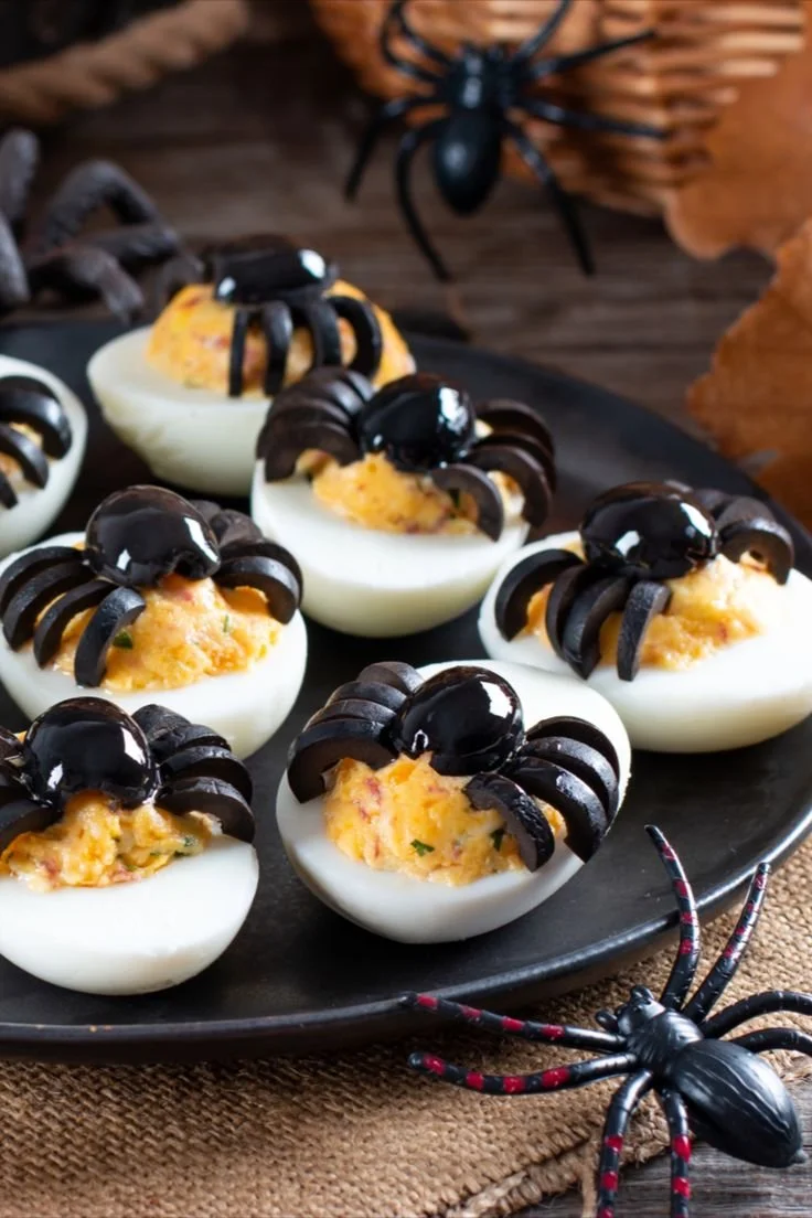 Delicious plate of devilled eggs garnished with paprika