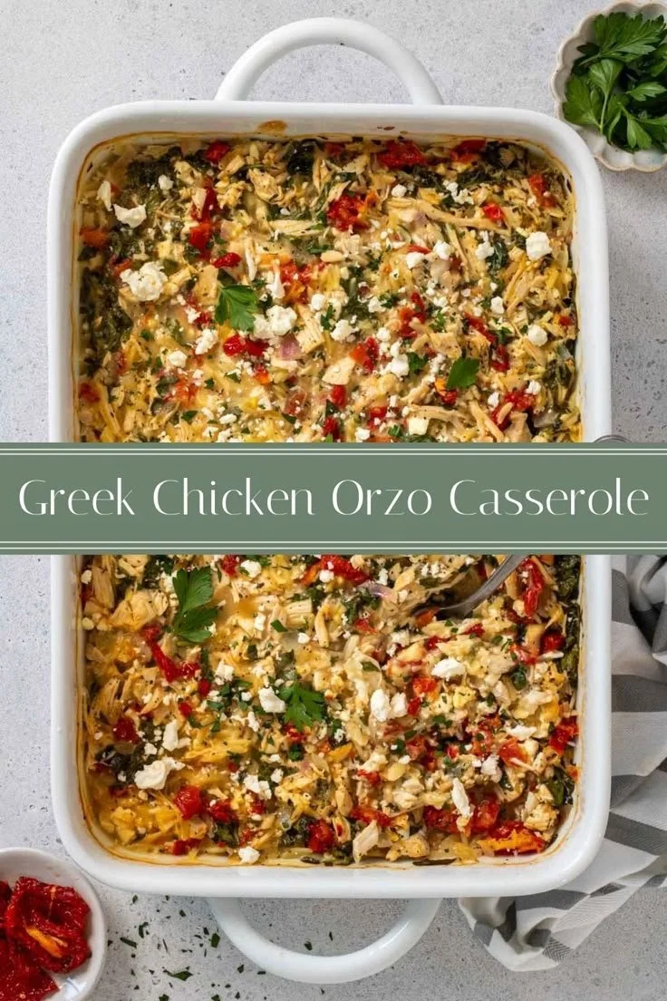 Delicious Greek Chicken Casserole with fresh herbs and vegetables
