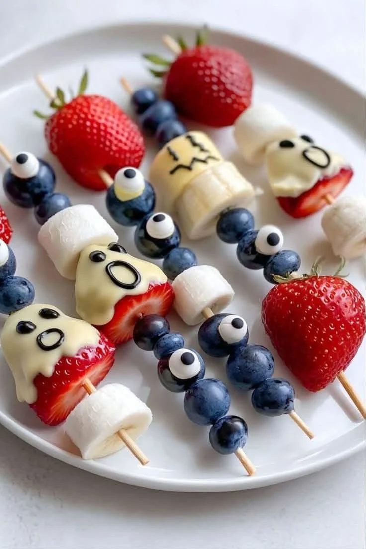 Spooky Halloween snacks served on a table for a festive breakfast.
