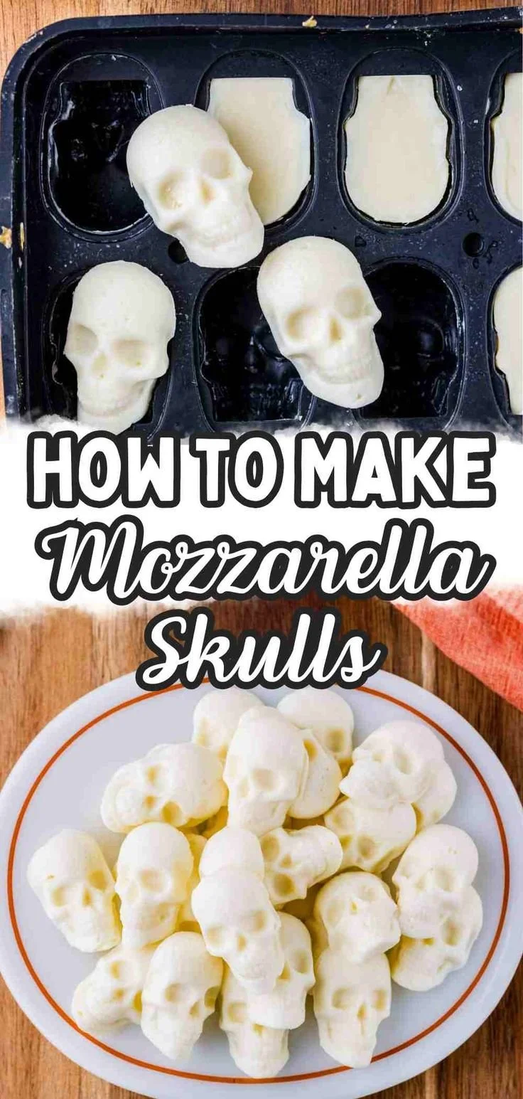 Halloween mozzarella skulls for charcuterie boards