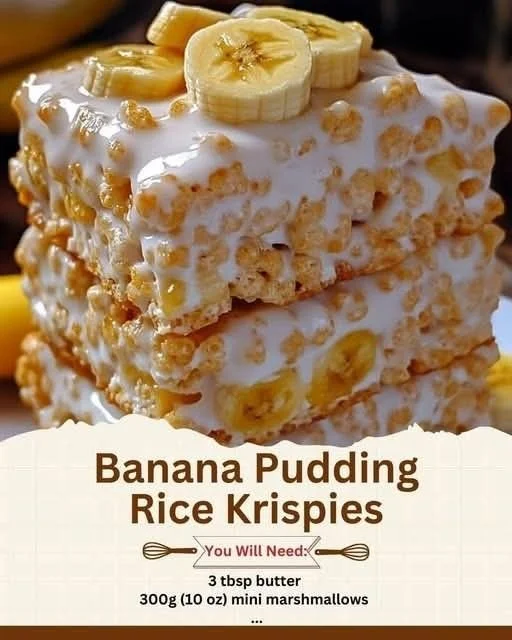 Heavenly banana pudding rice krispie treats with bananas and cool whip