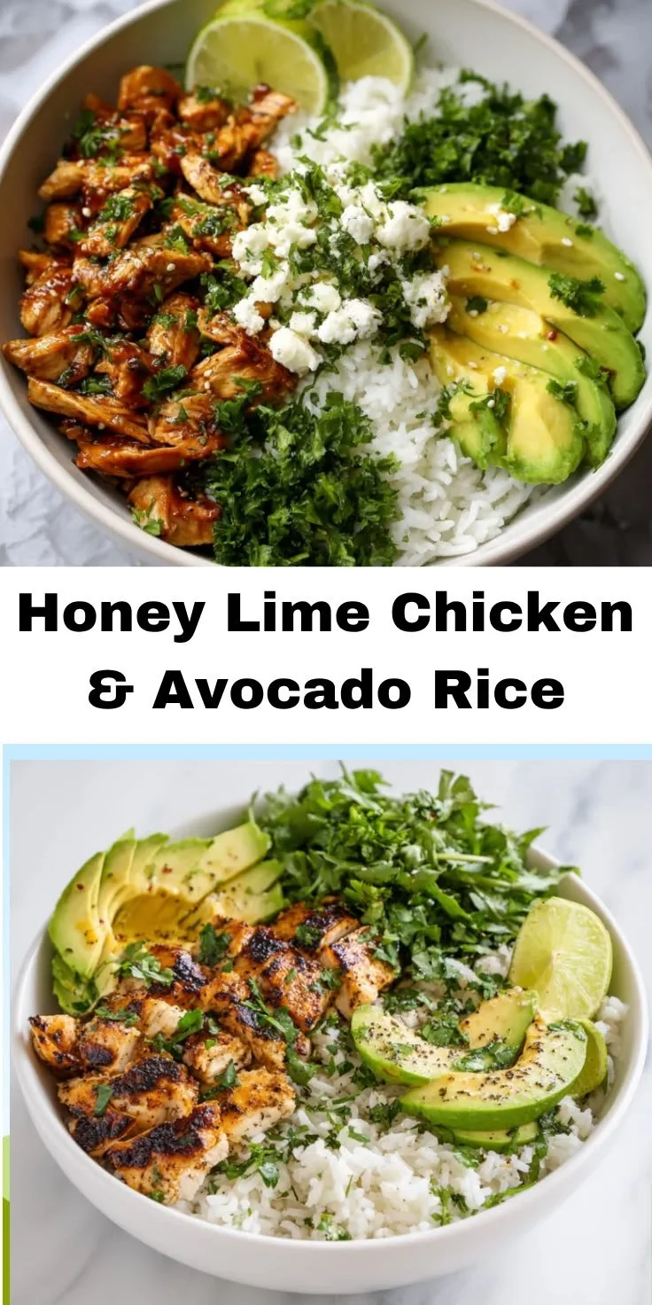 Honey Lime Chicken served with Avocado Rice Bowl - Healthy Dinner Idea
