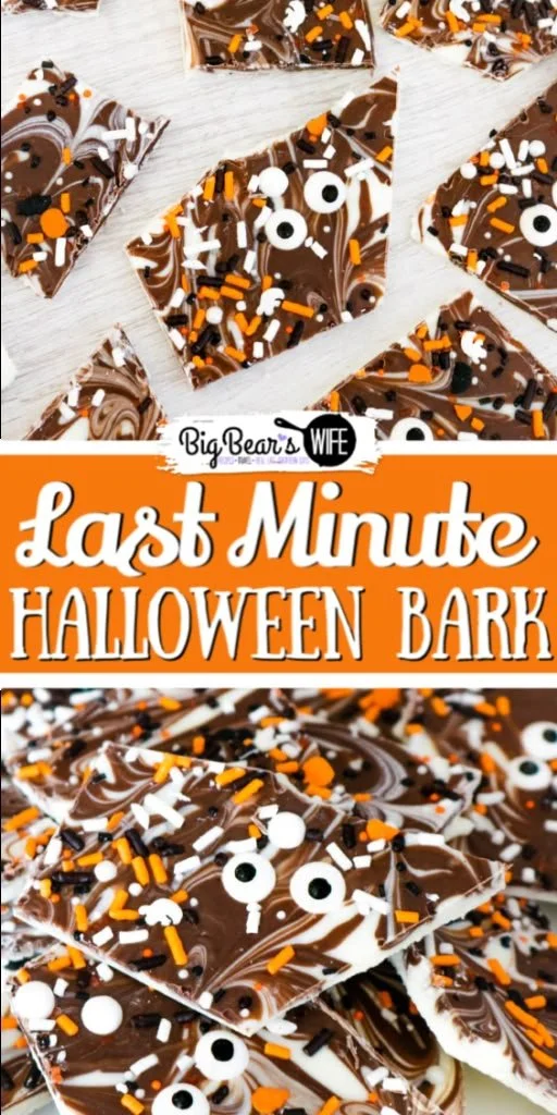Colorful Last Minute Halloween Bark with candy and chocolate for spooky treats
