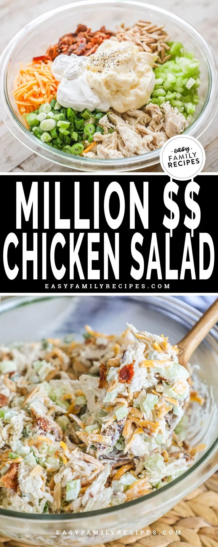 Delicious Million Dollar Chicken Salad with shredded chicken and cheese