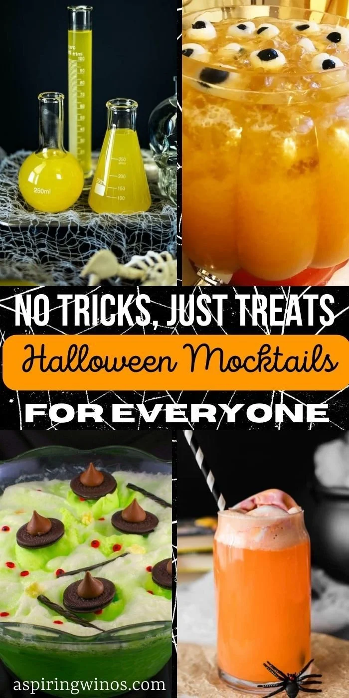 Colorful Halloween mocktails in festive glasses ready for a spooky celebration.