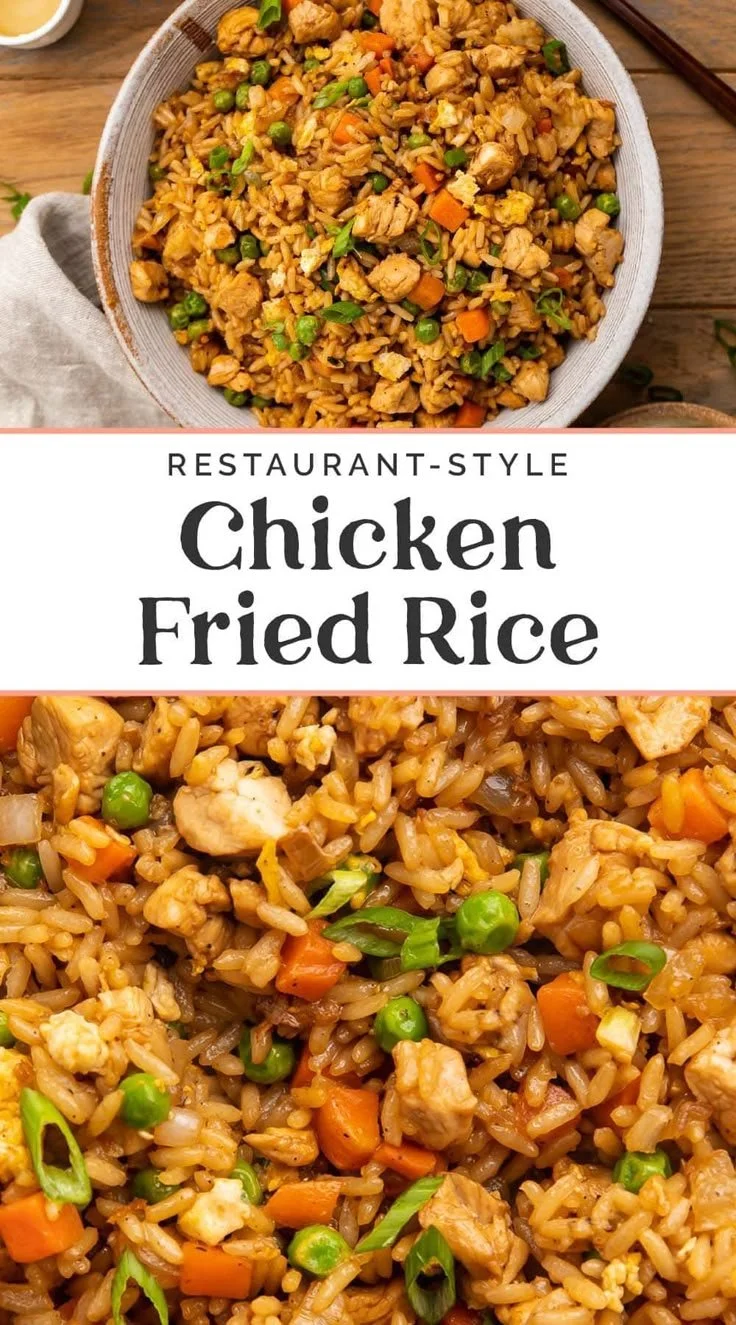 Delicious restaurant-style chicken fried rice with colorful vegetables and chicken pieces