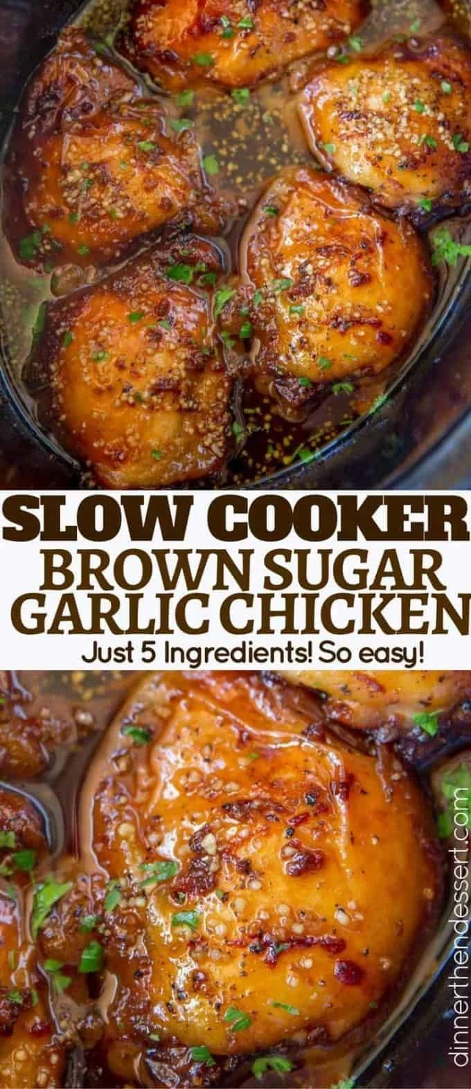 Delicious Slow Cooker Brown Sugar Garlic Chicken garnished and ready to serve.