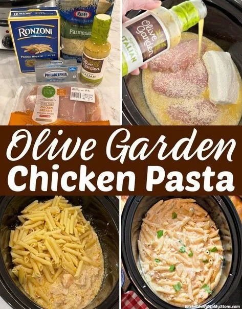 Delicious Slow Cooker Olive Garden Chicken Pasta in a crockpot
