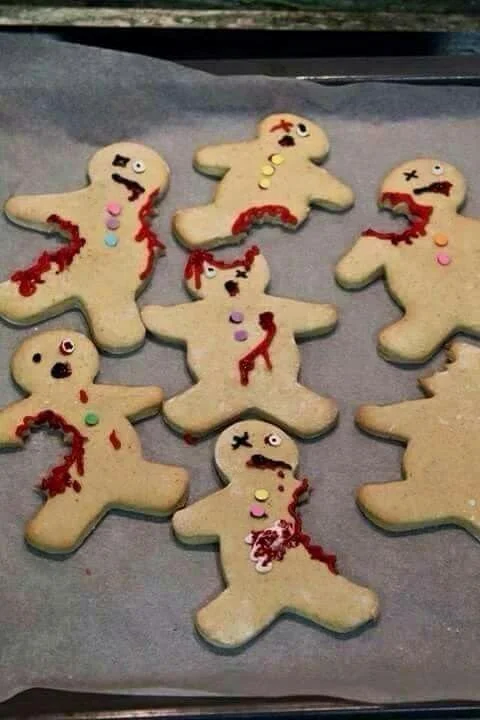 Bloodied gingerbread men - spooky Halloween treats for festive celebrations.
