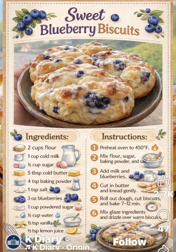 Freshly baked blueberry biscuits on a rustic wooden table