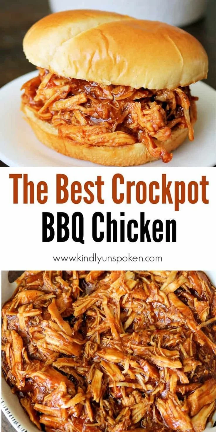Delicious crockpot BBQ chicken on a plate with sauce and herbs.
