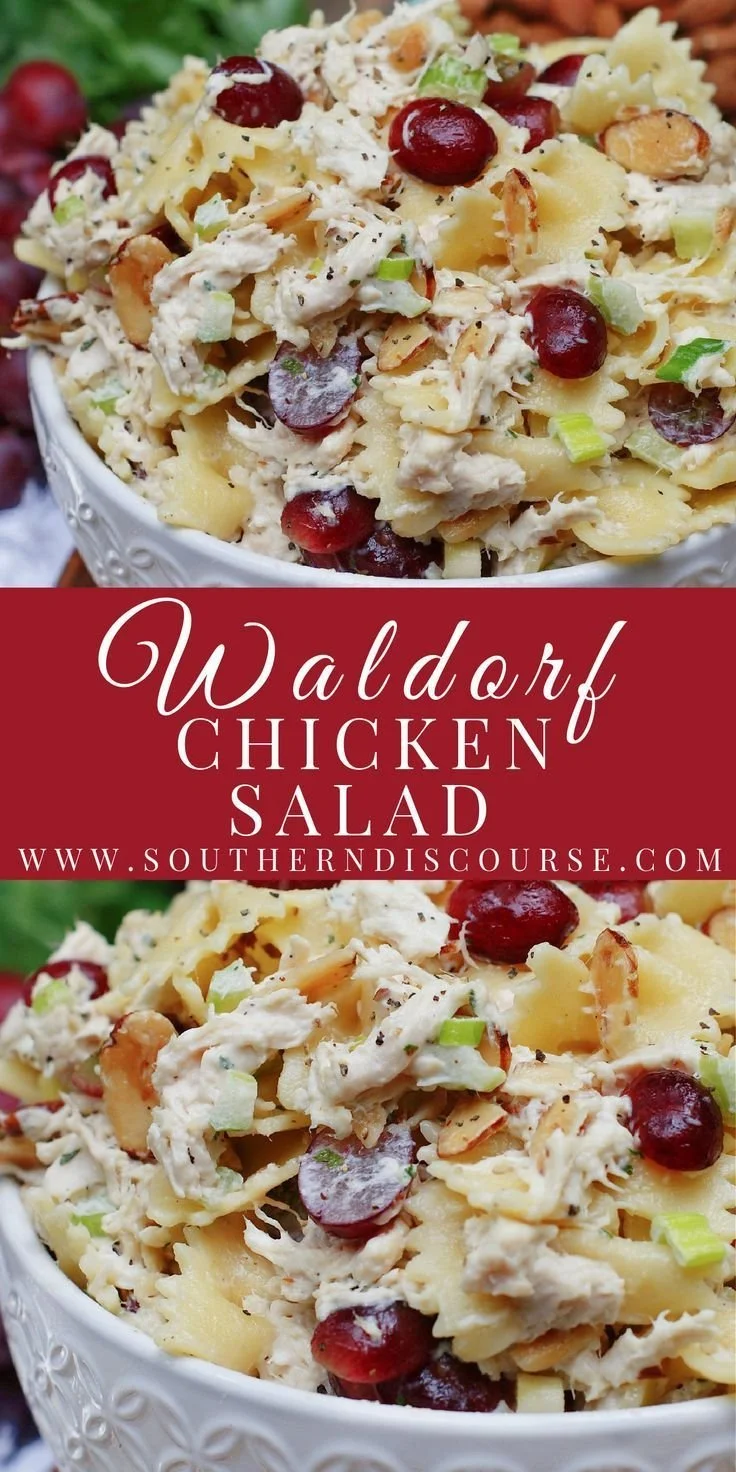 Waldorf Chicken Pasta Salad with fresh ingredients and vibrant colors